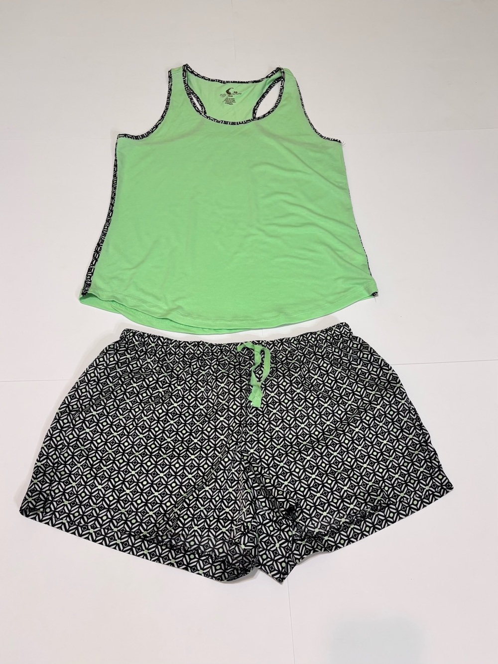 Pj Couture Women's Green Tank & Black Patterned Sleep Short Set
